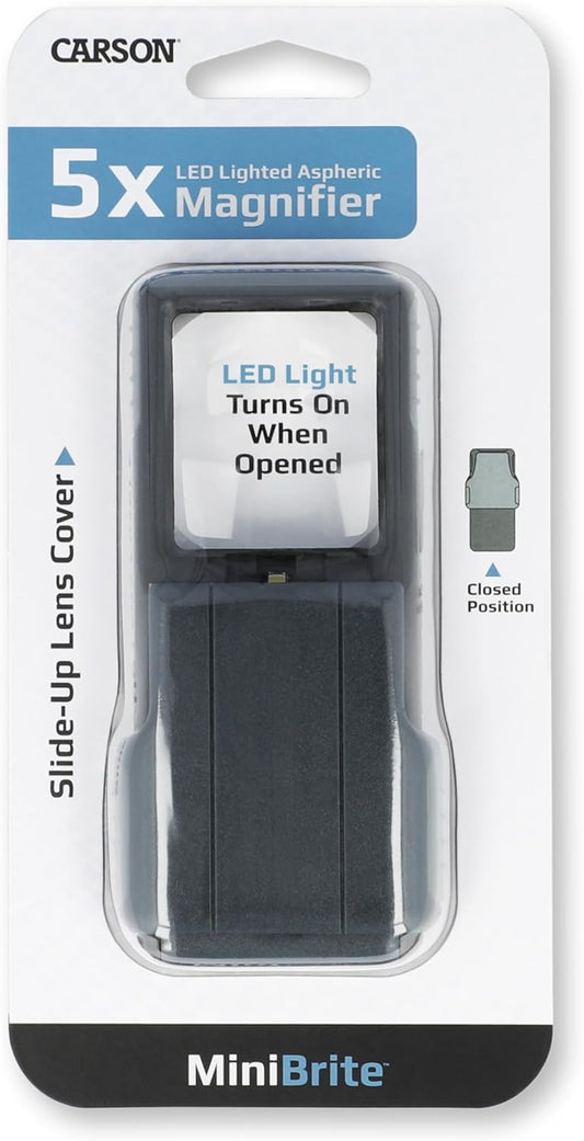 Compact 5X Magnifying Glass with Built-In LED Light & Protective Sleeve
