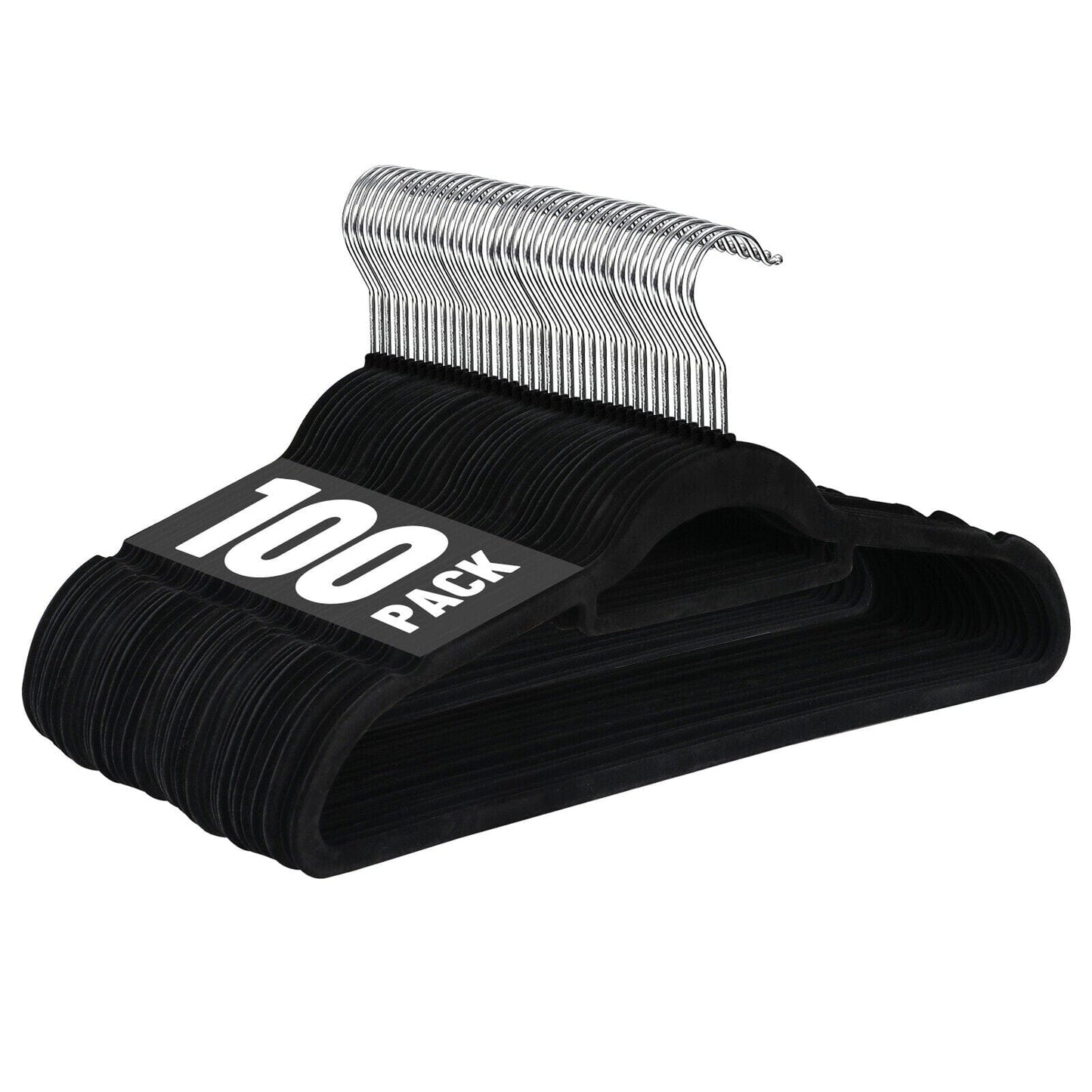 100 Pack Velvet Hangers Flocked Non-Slip Clothes Hangers 360° Swivel Hook Black  ebasketonline