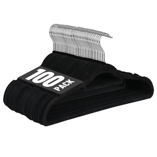 100 Pack Velvet Hangers Flocked Non-Slip Clothes Hangers 360° Swivel Hook Black  ebasketonline