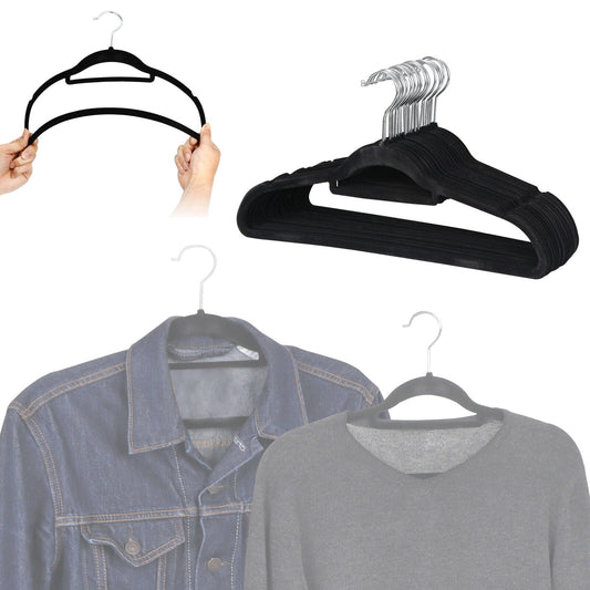 100 Pack Velvet Hangers Flocked Non-Slip Clothes Hangers 360° Swivel Hook Black  ebasketonline