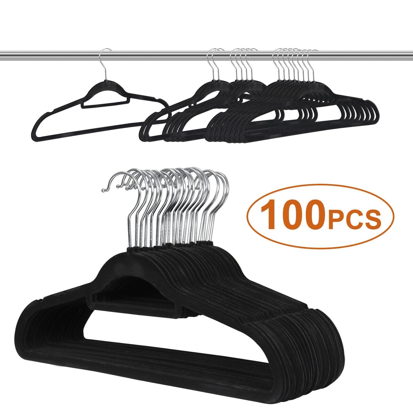 100 Pack Velvet Hangers Flocked Non-Slip Clothes Hangers 360° Swivel Hook Black  ebasketonline