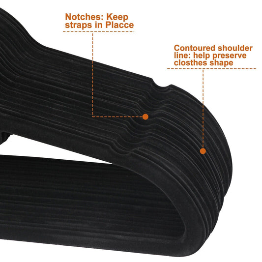 100 Pack Velvet Hangers Flocked Non-Slip Clothes Hangers 360° Swivel Hook Black  ebasketonline