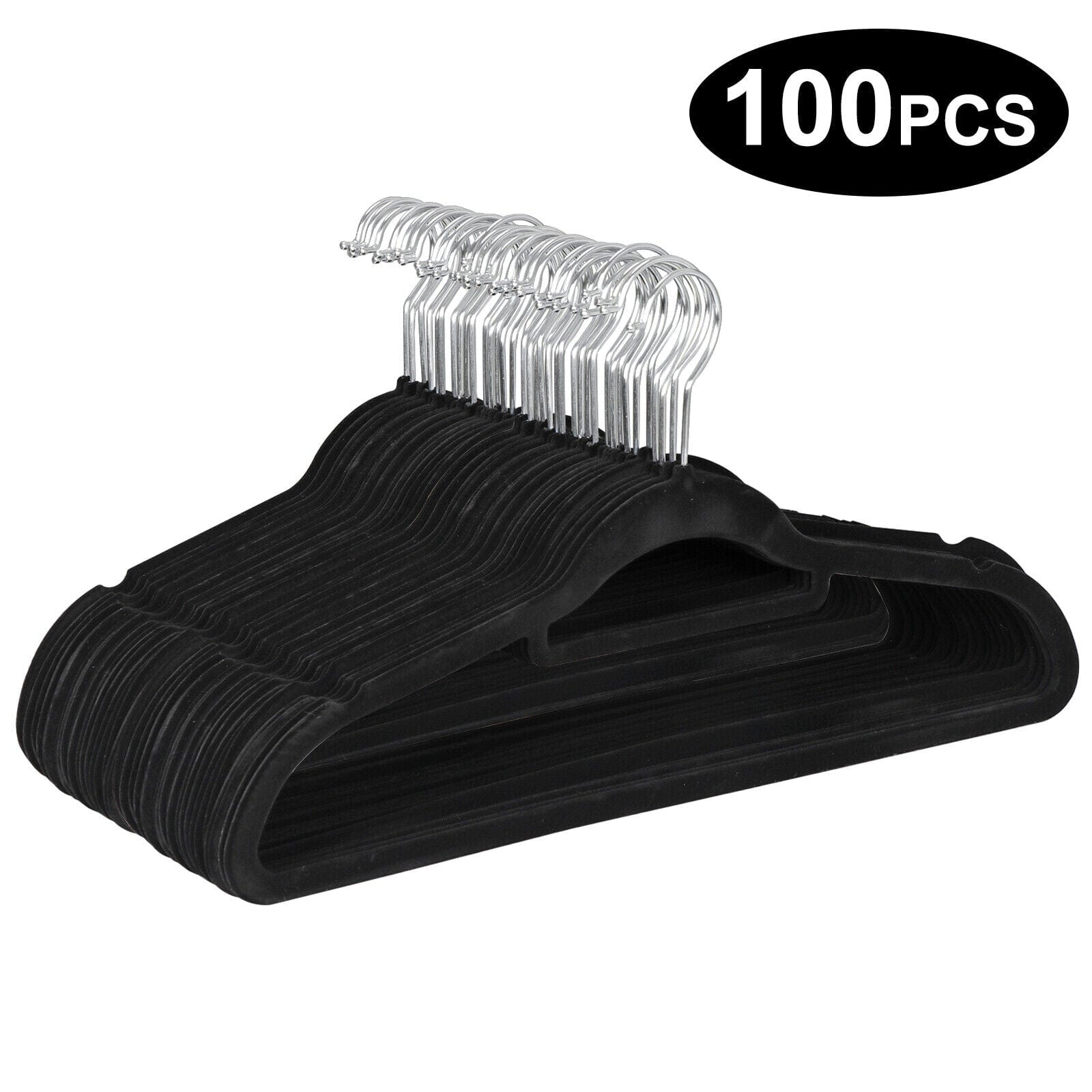 100 Pack Velvet Hangers Flocked Non-Slip Clothes Hangers 360° Swivel Hook Black  ebasketonline