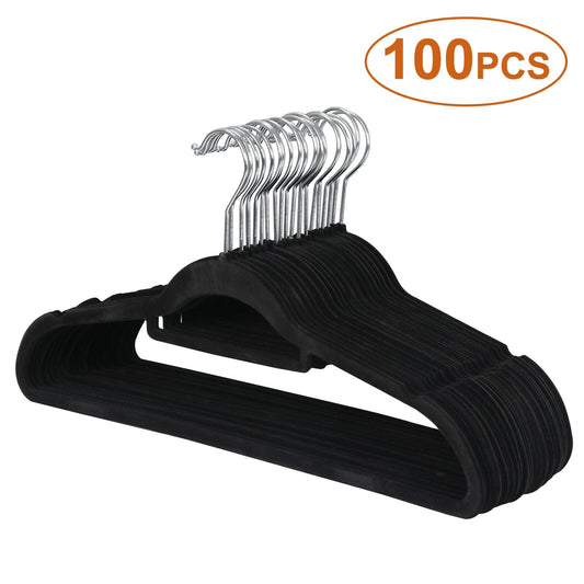100 Pack Velvet Hangers Flocked Non-Slip Clothes Hangers 360° Swivel Hook Black  ebasketonline