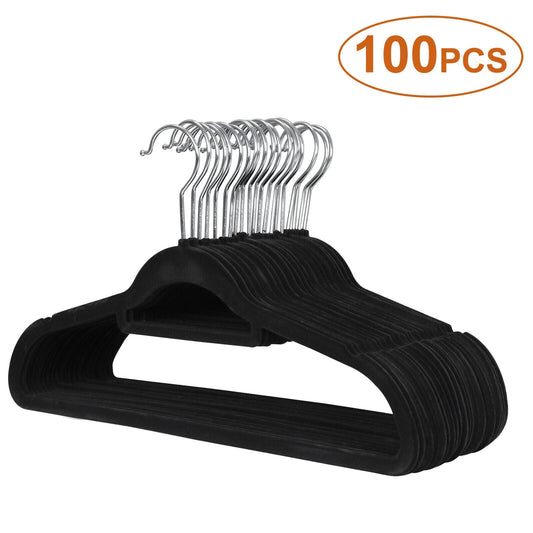 100 Pack Velvet Hangers Flocked Non-Slip Clothes Hangers 360° Swivel Hook Black  ebasketonline