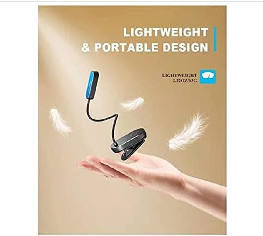 16 LED Mini Book Light for Reading in Bed - Clip on Reading Light, Rechargeable & Long Lasting (80+ Hrs), 3 Colors & 5 Brightness Levels Amz