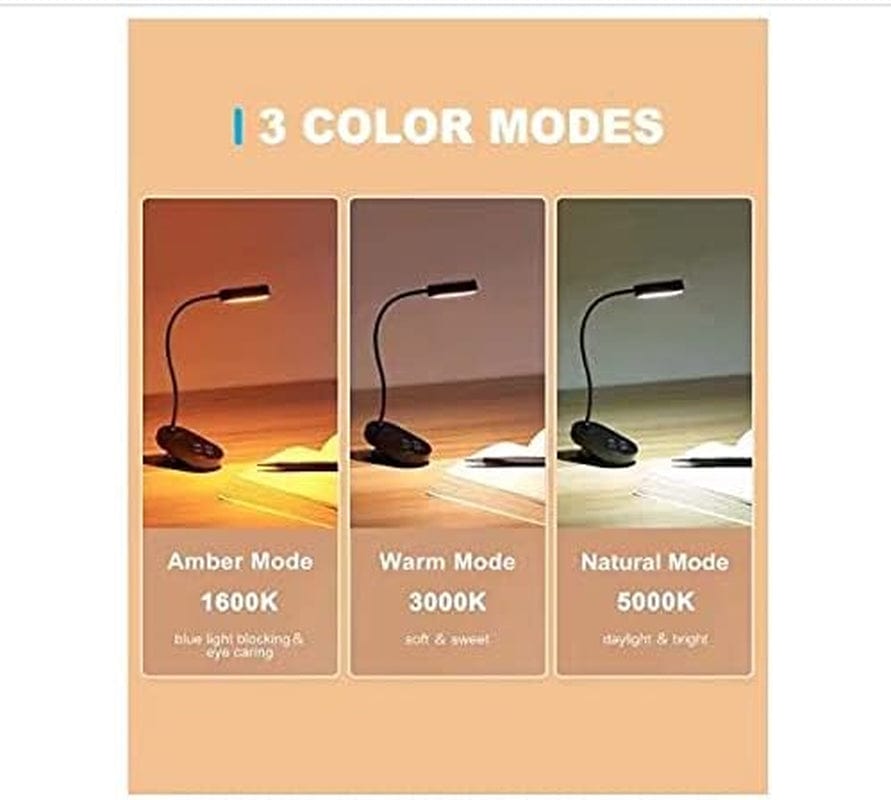 16 LED Mini Book Light for Reading in Bed - Clip on Reading Light, Rechargeable & Long Lasting (80+ Hrs), 3 Colors & 5 Brightness Levels Amz
