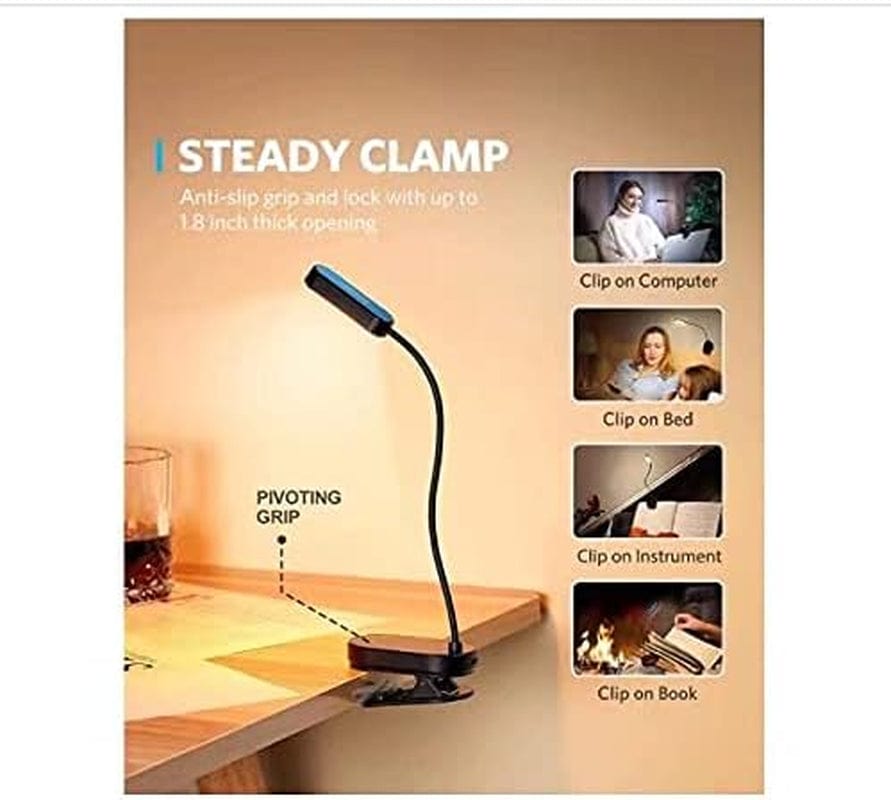 16 LED Mini Book Light for Reading in Bed - Clip on Reading Light, Rechargeable & Long Lasting (80+ Hrs), 3 Colors & 5 Brightness Levels Amz