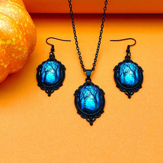 3pcs Vintage Unique Halloween Jewelry: Tree of Life and Witch Necklace Set