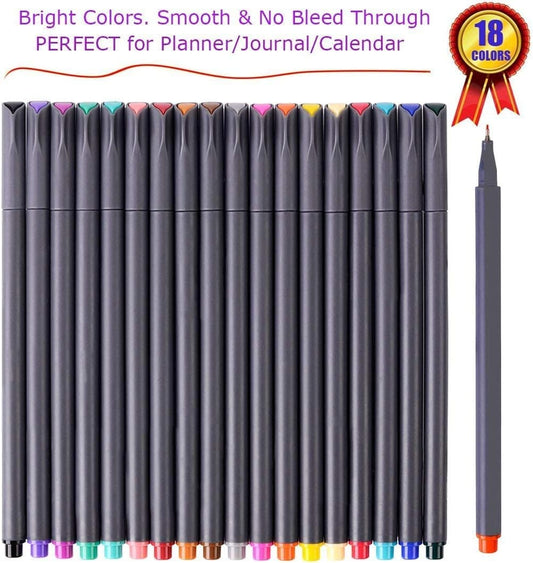 18-Pack Journal Planner Pens: Fine Point Markers for Bullet Journaling, Note Taking, and Art  Amz