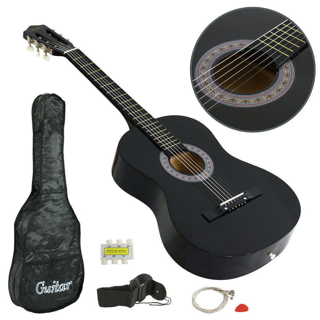 38" Full Size Acoustic Guitar Adult GIGBAG STRAP TUNER Beginner BLACK Child