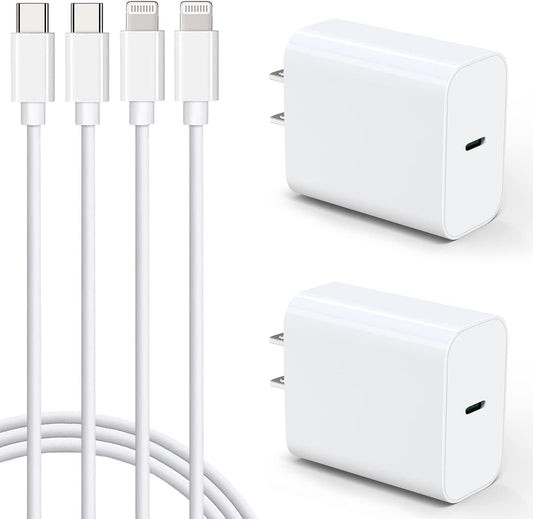 2 Pack PD 20W USB C Charger Block with 10FT Long Type C Lightning Cable  ebasketonline