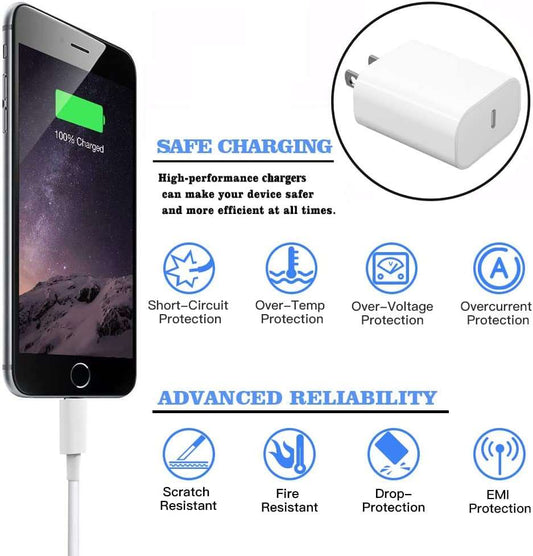 2 Pack PD 20W USB C Charger Block with 10FT Long Type C Lightning Cable  ebasketonline
