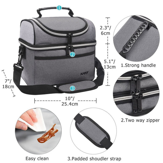 Insulated Lunch Bag – Leakproof Double Decker Thermal Bento Box for Work & Office