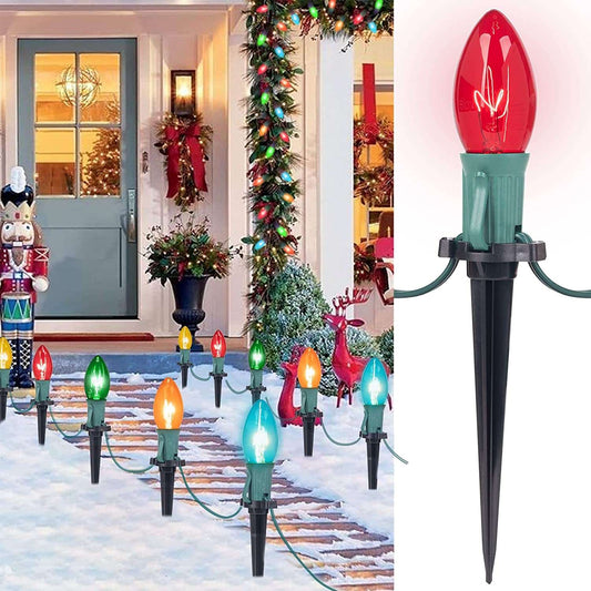 25.7 Feet C9 Christmas Pathway Lights with 20 Multicolored Bulbs and 20 Stakes Waterproof Connectable Walkway Lights  ebasketonline C9 Pathway Lights