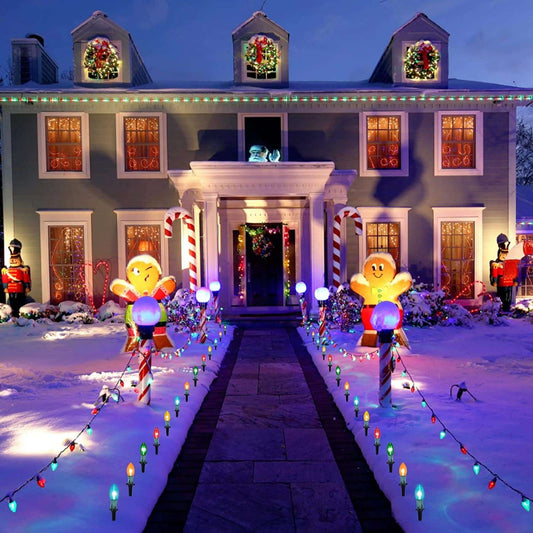 25.7 Feet C9 Christmas Pathway Lights with 20 Multicolored Bulbs and 20 Stakes Waterproof Connectable Walkway Lights  ebasketonline