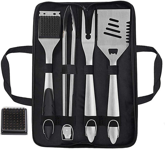 8-Piece Heavy Duty BBQ Grill Tools Set - Extra Thick Stainless Steel Spatula, Fork, Tongs, Cleaning Brush