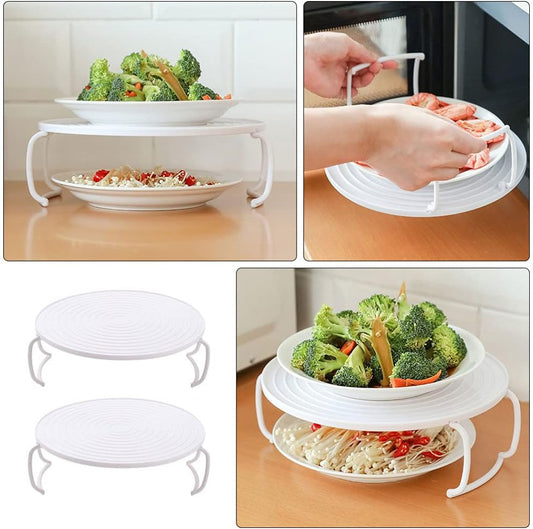 2PCS Microwave Steaming Rack Plate Covers - Plastic Steamer Food Tray Shelf for Oven, Pressure Cooker, and More  AMZ