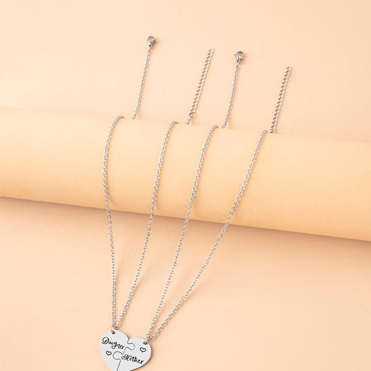 2PCS Mother Daughter Puzzle Heart Necklace – Silver Stainless Steel Matching Jewelry Set