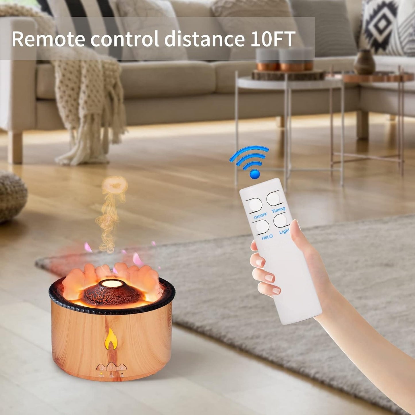 360ML Essential Oil Diffuser: Volcano and Flame Air Diffuser/Humidifier with Red & Blue Light