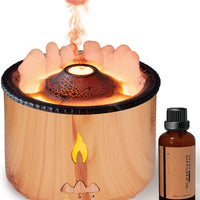 Wood Yellow 360ML Essential Oil Diffuser: Volcano and Flame Air Diffuser/Humidifier with Red & Blue Light