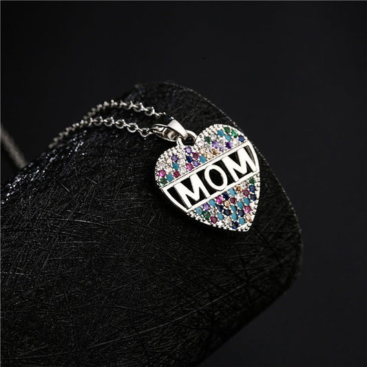 Mother's Day Gift – Peach Heart "MOM" Pendant Necklace in Copper