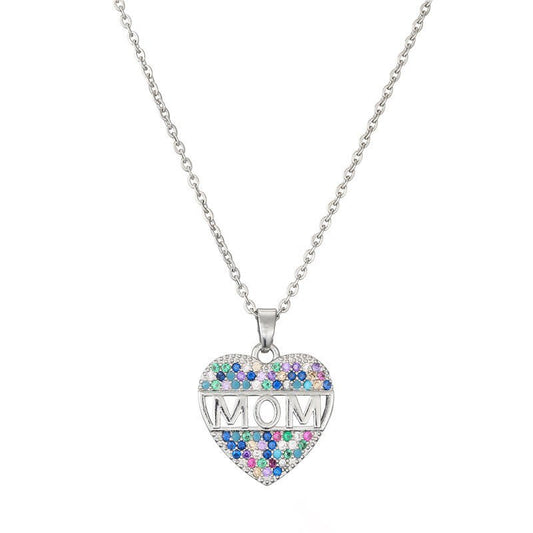 Mother's Day Gift – Peach Heart "MOM" Pendant Necklace in Copper