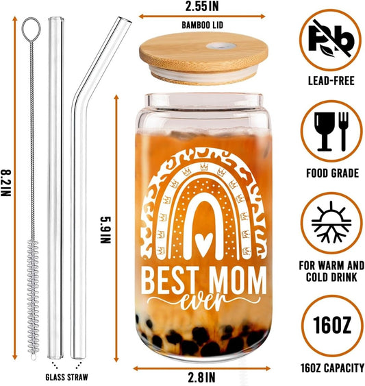 Mother's Day 16oz Can Glass Cup - Perfect Gift for Mom from Daughter, Son