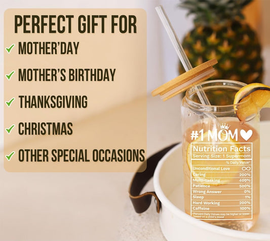 Mother's Day 16oz Can Glass Cup - Perfect Gift for Mom from Daughter, Son