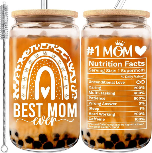 Mother's Day 16oz Can Glass Cup - Perfect Gift for Mom from Daughter, Son