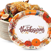 Tableware 50 Count Thanksgiving Oval Paper Plates, 10" X 12.5" Autumn Fall Harvest Party Supply Thanksgiving Decor