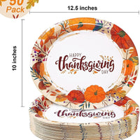 Tableware 50 Count Thanksgiving Oval Paper Plates, 10" X 12.5" Autumn Fall Harvest Party Supply Thanksgiving Decor