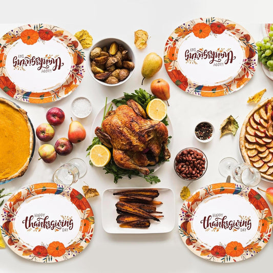 Tableware 50 Count Thanksgiving Oval Paper Plates, 10" X 12.5" Autumn Fall Harvest Party Supply Thanksgiving Decor