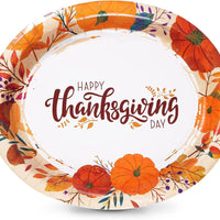 Tableware 50 Count Thanksgiving Oval Paper Plates, 10" X 12.5" Autumn Fall Harvest Party Supply Thanksgiving Decor