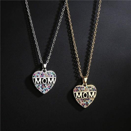 Mother's Day Gift – Peach Heart "MOM" Pendant Necklace in Copper