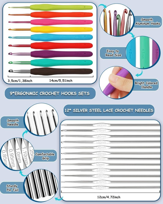 Crochet Kit for Beginners with 15 Colors Yarn and 71-Piece Accessories