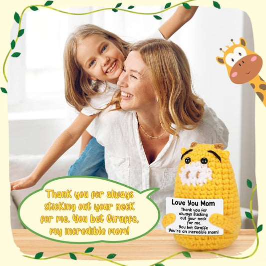 Birthday Gifts for Mom from Daughter or Son – Handmade Crochet Giraffe “Love You Mum”