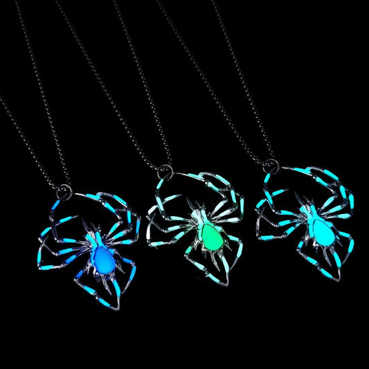 Halloween Glow-in-the-Dark Luminous Spider Necklace – Vintage Fluorescent Jewelry for Men & Women