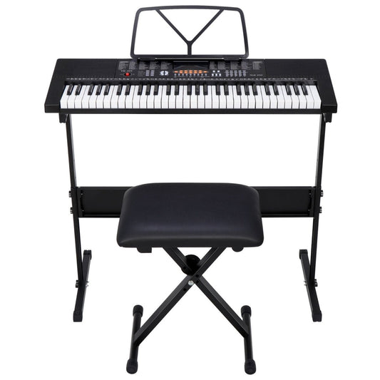 61-Key Electronic Keyboard Piano Bundle with Stool, Headphones, Microphone, and Stand
