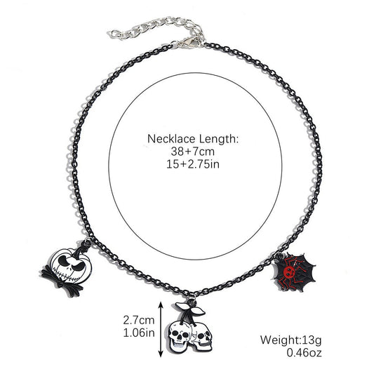 Halloween Pendant Necklace with Bat, Ghost, Skull, and Pumpkin