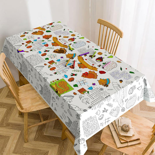 88" X 54" Thanksgiving Coloring Tablecloth for Kids Thanksgiving Tablecloth Disposable Rectangle Thanksgiving Paper Tablecloth, Giant Coloring Poster, Thanksgiving Party Favors for Kids