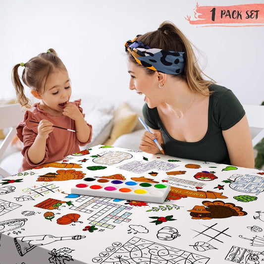 88" X 54" Thanksgiving Coloring Tablecloth for Kids Thanksgiving Tablecloth Disposable Rectangle Thanksgiving Paper Tablecloth, Giant Coloring Poster, Thanksgiving Party Favors for Kids