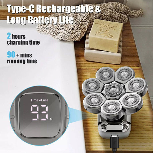 8D 5-in-1 Rotary Shaver – Cordless Bald Head Razor & Hair Trimmer for Men