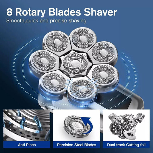 8D 5-in-1 Rotary Shaver – Cordless Bald Head Razor & Hair Trimmer for Men