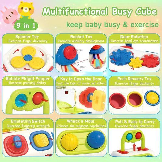 English Color Box 9-in-1 Busy Cube - Montessori Sensory Toys for Babies and Toddlers (1-3 Years Old)
