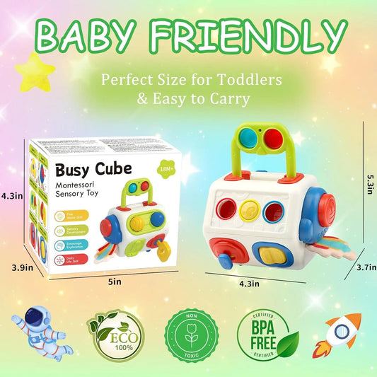 English Color Box 9-in-1 Busy Cube - Montessori Sensory Toys for Babies and Toddlers (1-3 Years Old)