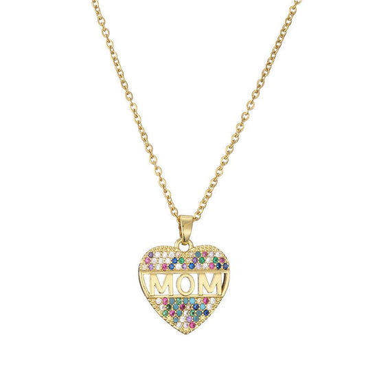 Mother's Day Gift – Peach Heart "MOM" Pendant Necklace in Copper