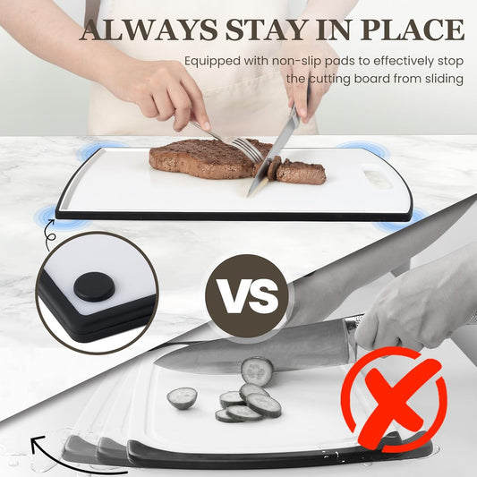 Non-Slip Cutting Board Set of 3 – Extra Large Dishwasher Safe Plastic Chopping Boards with Juice Grooves & Easy Grip Handles