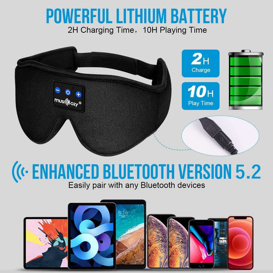 Black Bluetooth 5.2 Headband Sleeping Headphones, Wireless Music Earbuds