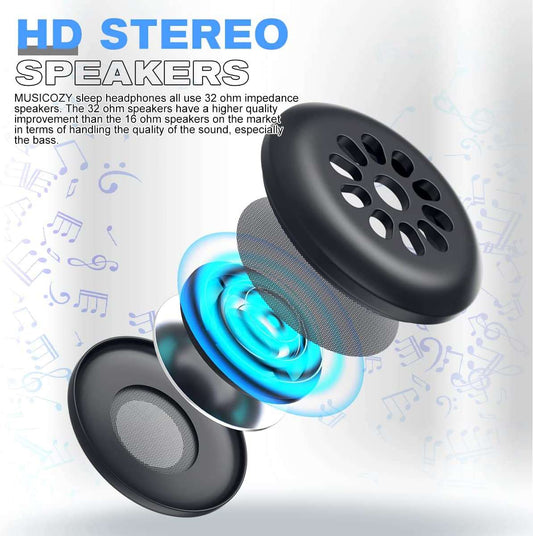 Black Bluetooth 5.2 Headband Sleeping Headphones, Wireless Music Earbuds